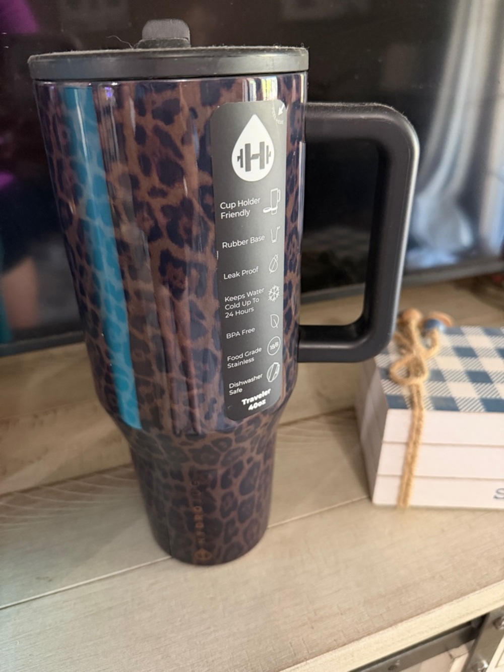 HydroJug Leopard Print Travel Mug with Black Handle